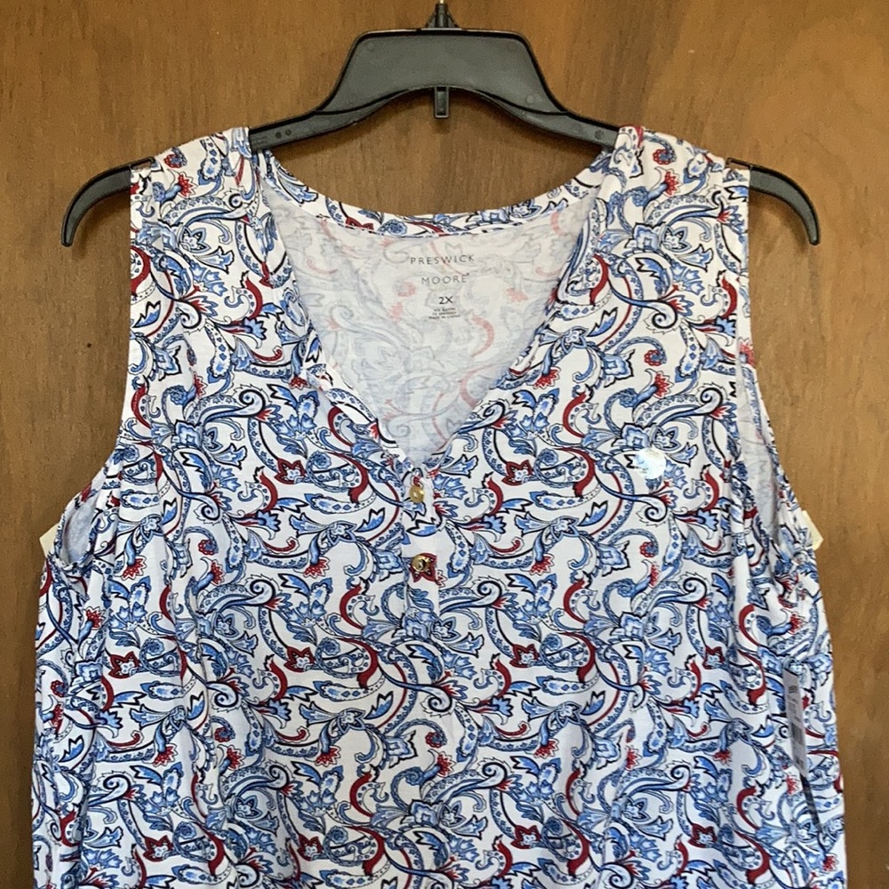 Preswick & Moore top paisley floral print top w stretch & tie detail 2X - Picture 12 of 17